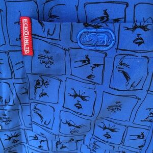 Vtg Marc Ecko Unltd Mens Button Up XL Blue Faces Print Short Sleeve Shirt Y2K